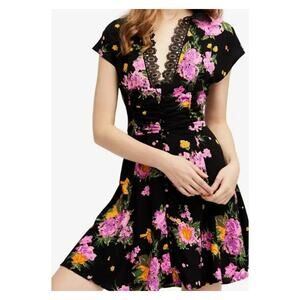Free People Aloha Floral Mini Dress 4 Black